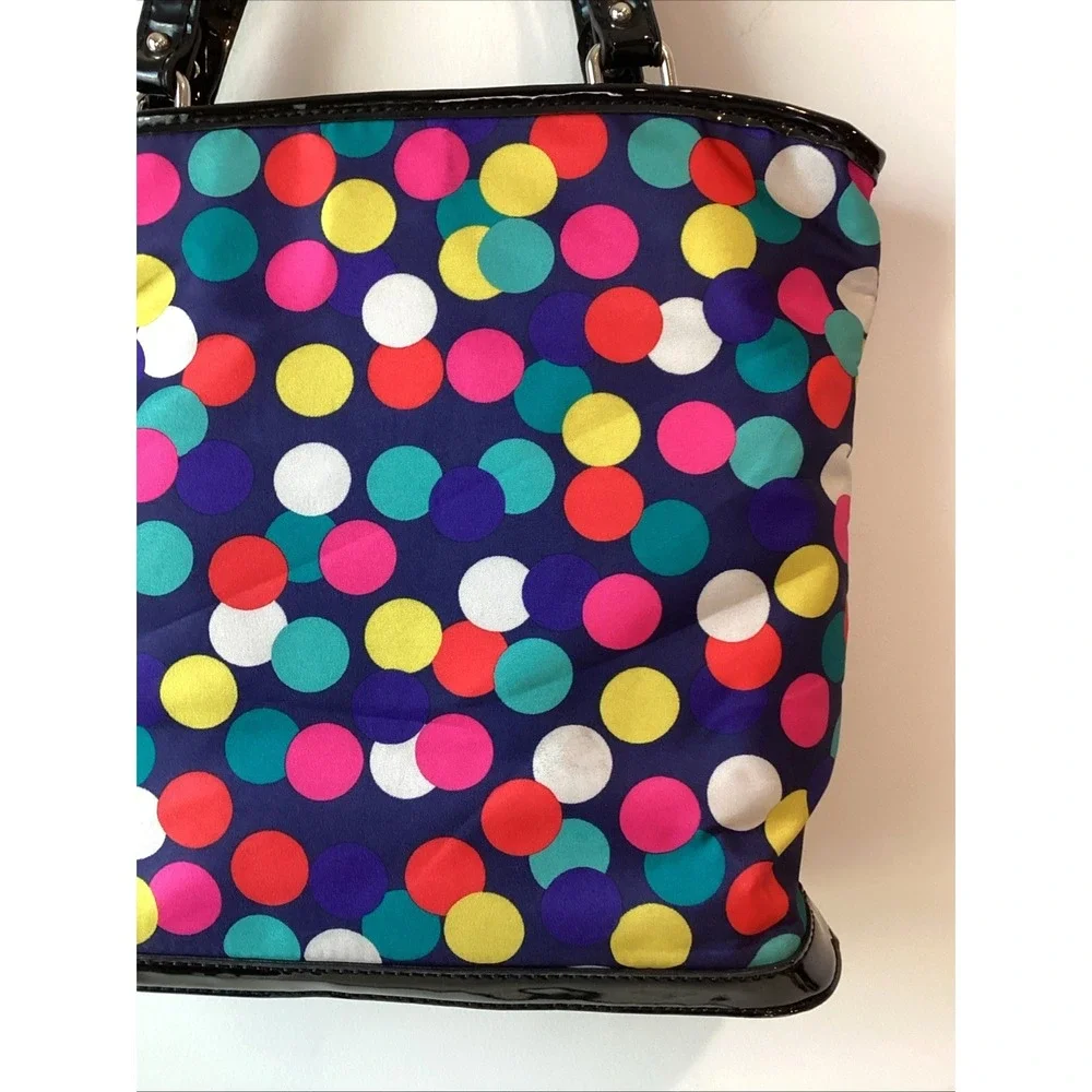 LULU By LULU GUINESS Purse Blue Pink Gray Polka Dot Satchel Shoulder Bag Patent